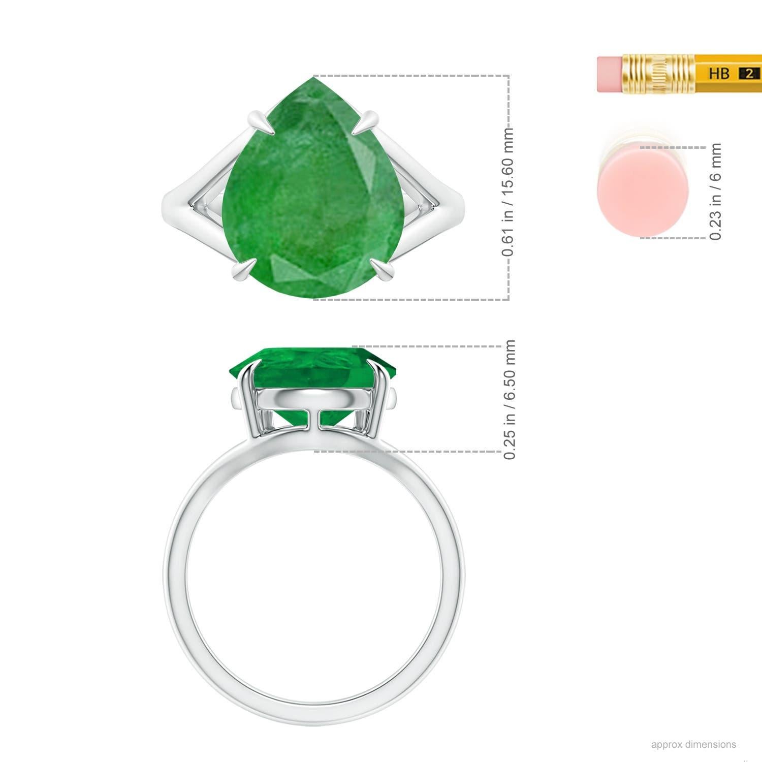 For Sale:  Angara Gia Certified Natural Pear Emerald Split Shank Ring in Platinum 4
