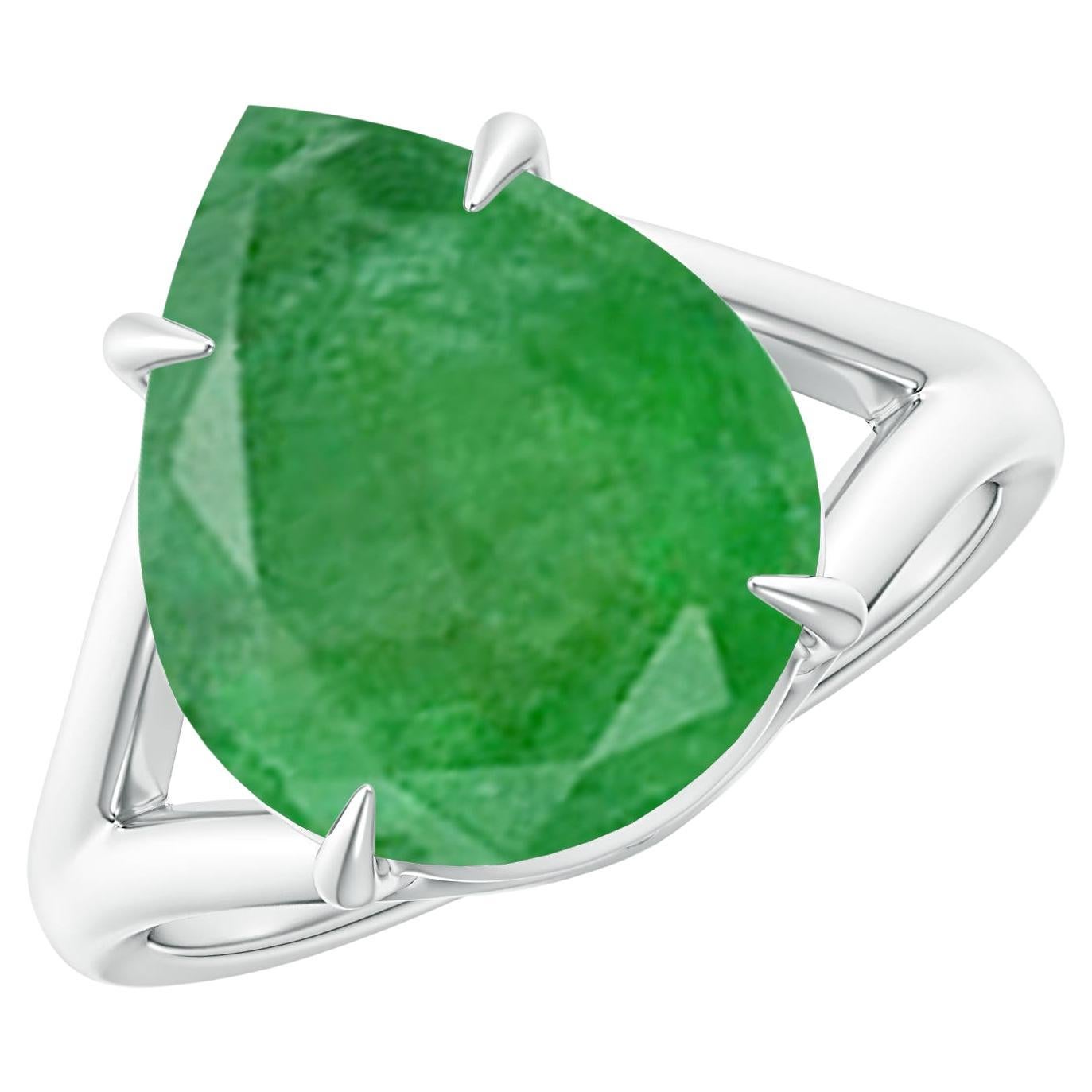 Angara Gia Certified Natural Pear Emerald Split Shank Ring in Platinum