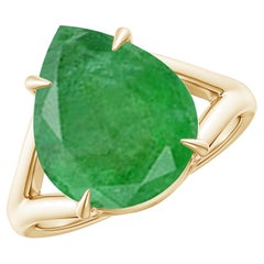 Angara Gia Certified Natural Pear Emerald Split Shank Ring in Yellow Gold