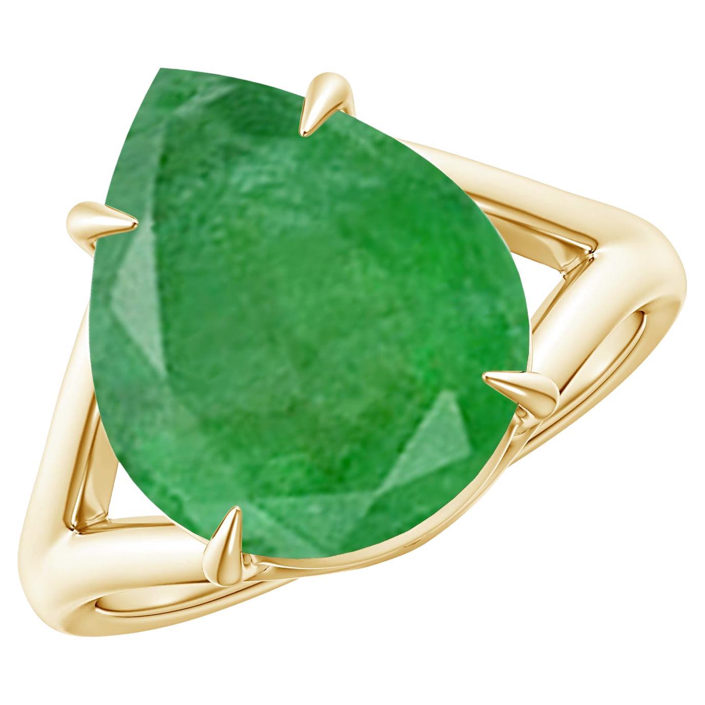 For Sale:  Angara Gia Certified Natural Pear Emerald Split Shank Ring in Yellow Gold