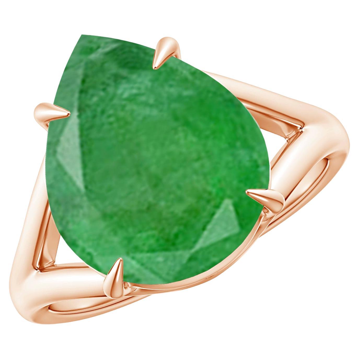 For Sale:  ANGARA GIA Certified Natural Pear Emerald Split Shank Rose Gold Ring