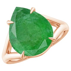 ANGARA GIA Certified Natural Pear Emerald Split Shank Rose Gold Ring