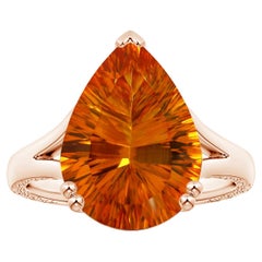 ANGARA Anillo de citrino con doble garra en oro rosa de 14 quilates con certificado GIA en forma de pera
