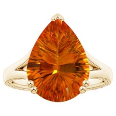 ANGARA Anillo de citrino engarzado en forma de pera certificado por el GIA en oro amarillo de 14 quilates
