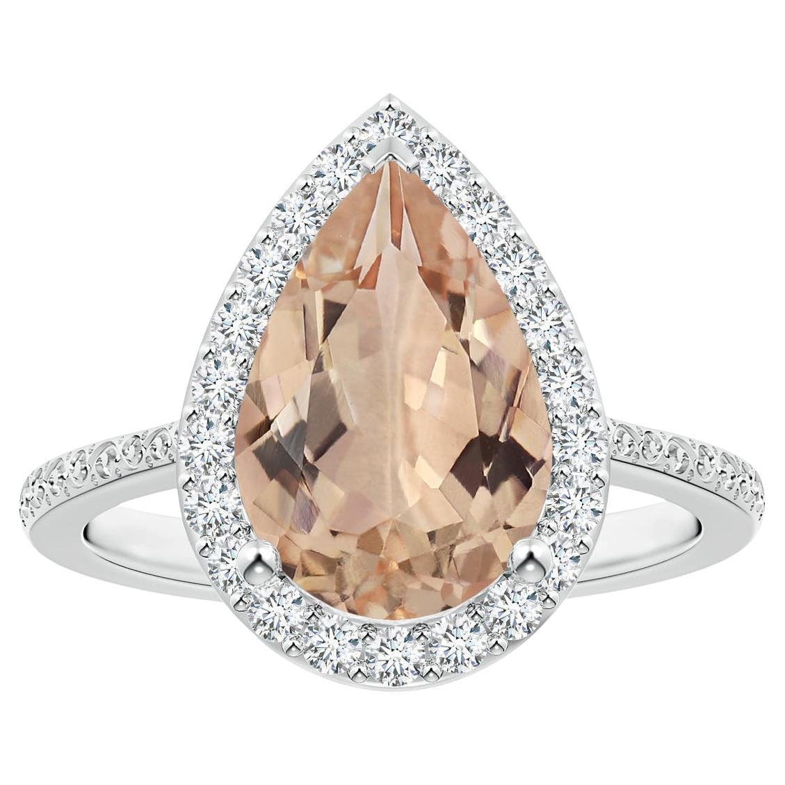 For Sale:  Angara Gia Certified Natural Pear-Shaped Morganite Halo Ring in White Gold