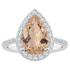 Angara Gia Certified Natural Pear-Shaped Morganite Halo Ring in White Gold