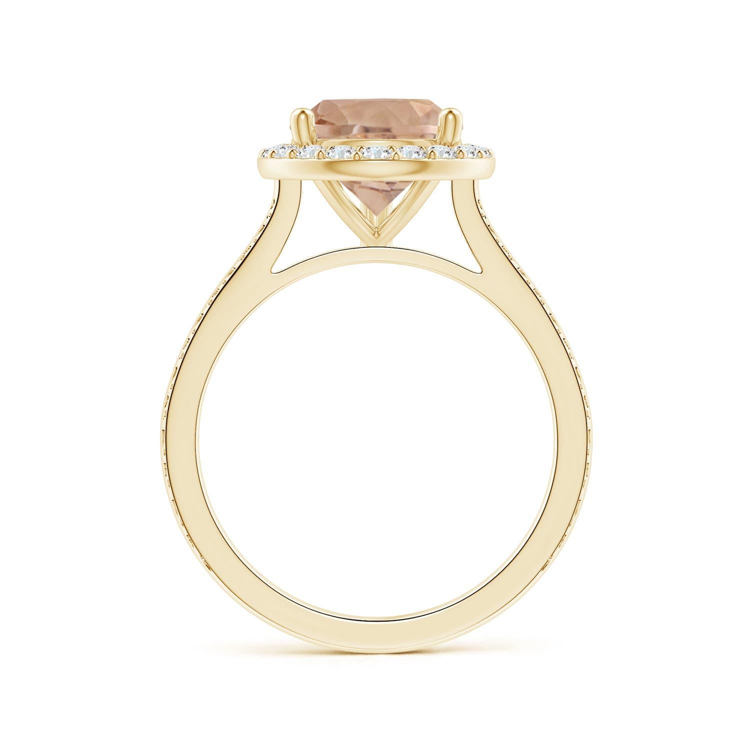 For Sale:  Angara GIA Certified Natural Pear-Shaped Morganite Halo Ring in Yellow Gold 2