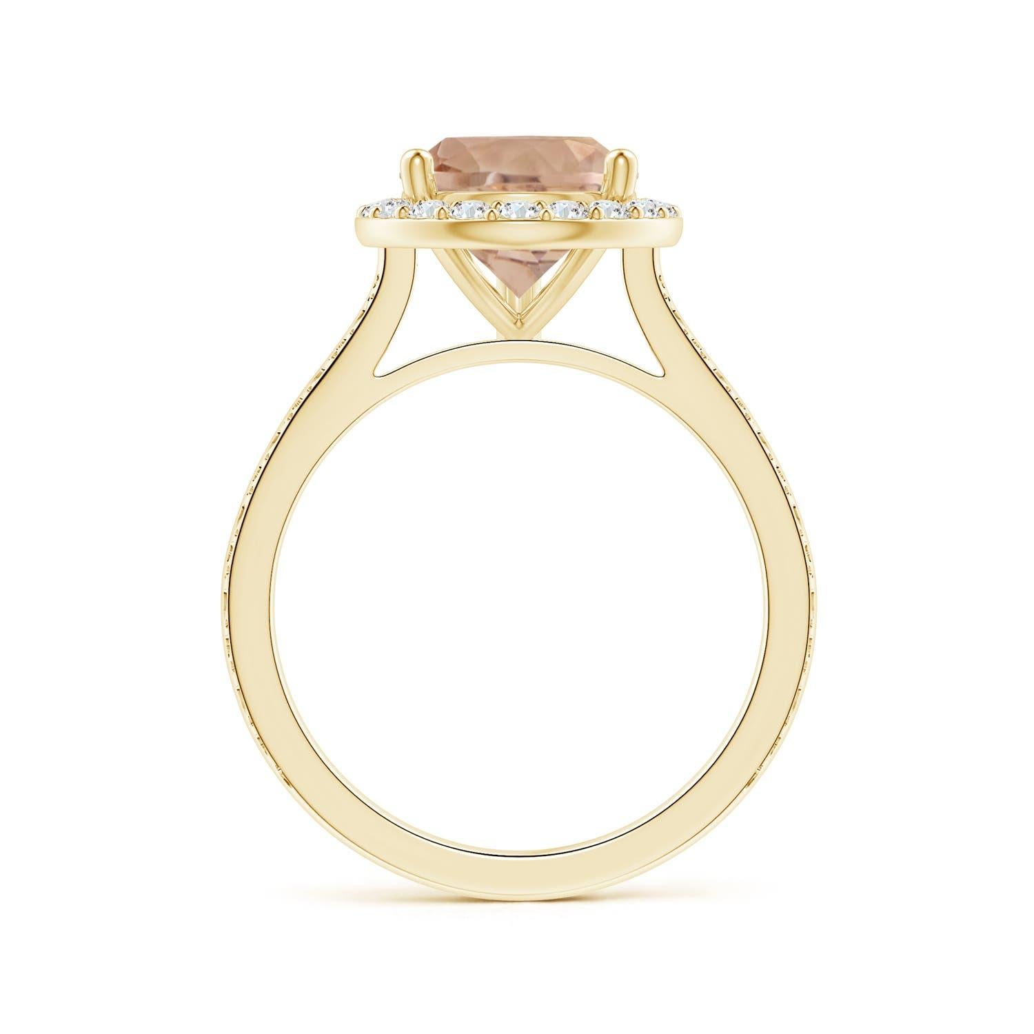 Angara Gia zertifizierter birnenförmiger Morganit-Halo-Ring aus Gelbgold () 2