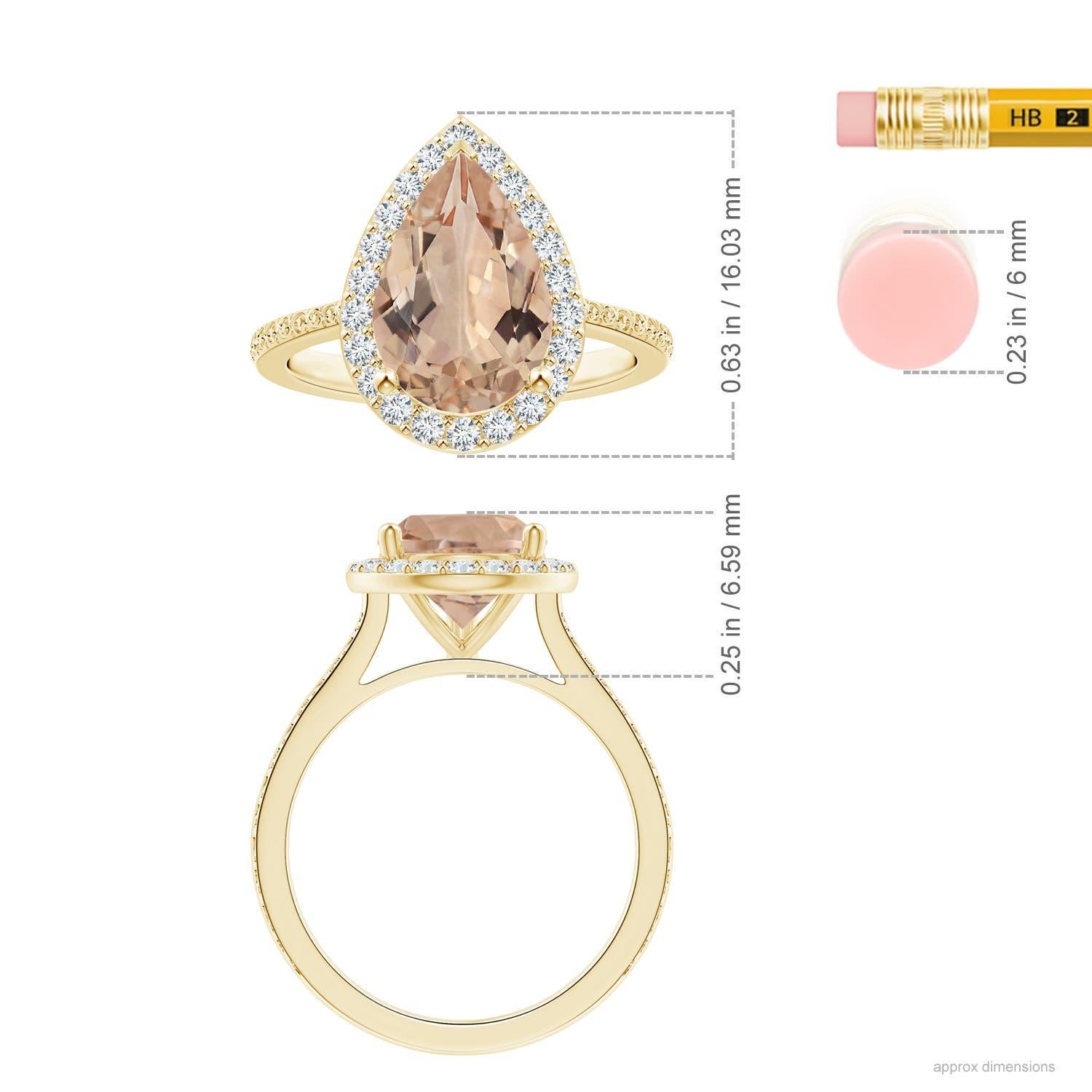 Angara Gia zertifizierter birnenförmiger Morganit-Halo-Ring aus Gelbgold () 5