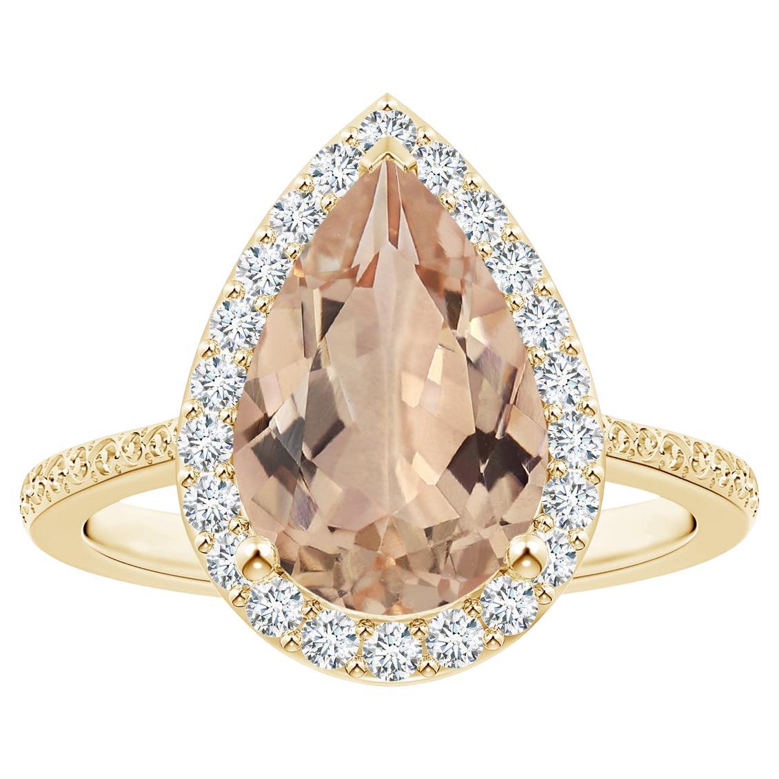 For Sale:  Angara GIA Certified Natural Pear-Shaped Morganite Halo Ring in Yellow Gold