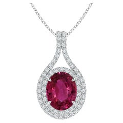 ANGARA GIA Certified Natural Pink Sapphire and Diamond Platinum Pendant