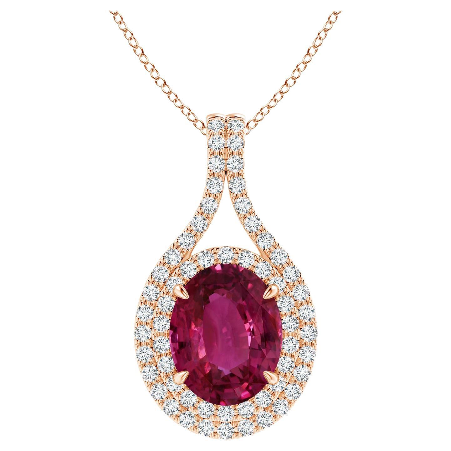 ANGARA GIA Certified Natural Pink Sapphire and Diamond Rose Gold Pendant