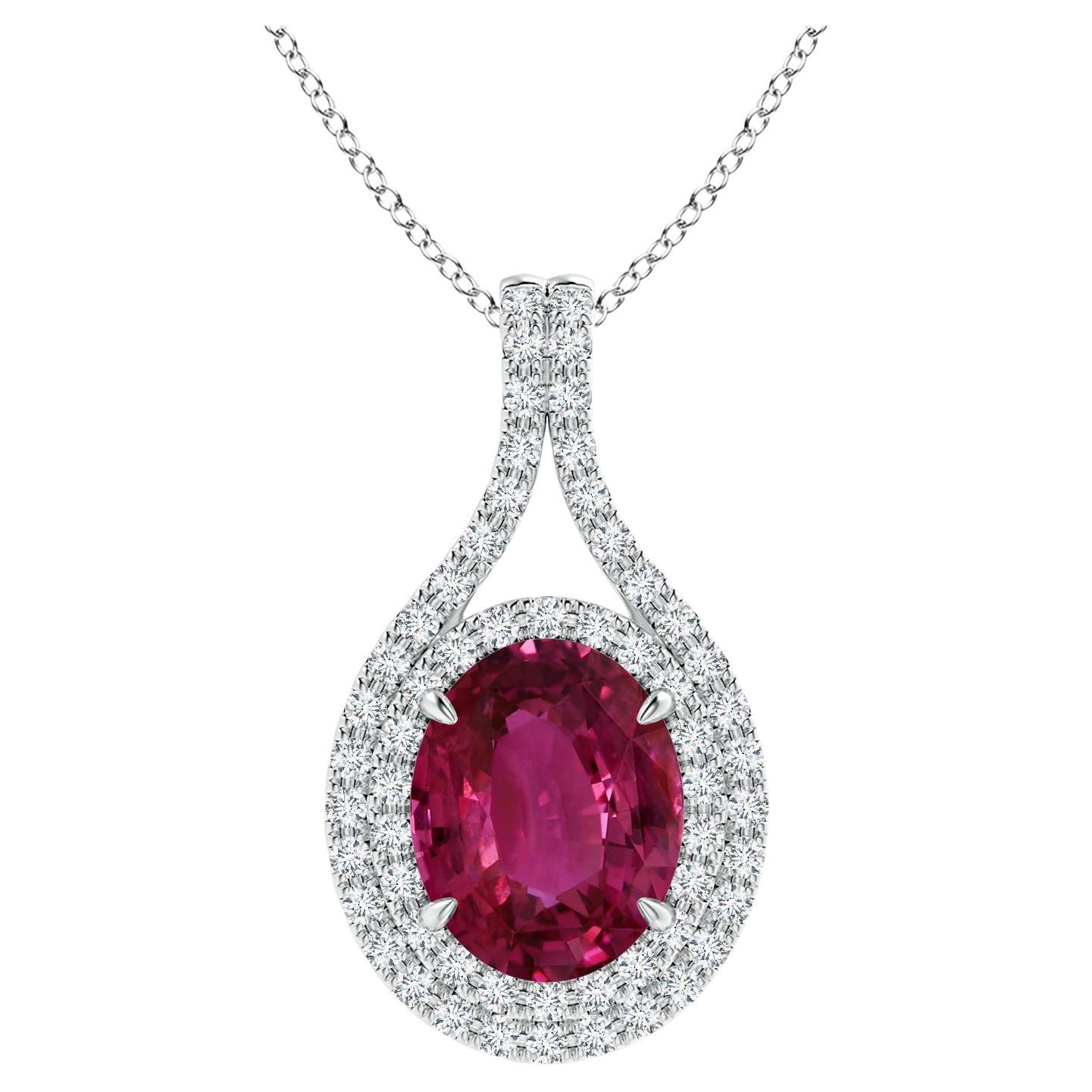 ANGARA GIA Certified Natural Pink Sapphire and Diamond White Gold Pendant For Sale