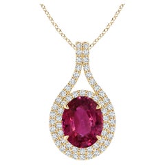 ANGARA GIA Certified Natural Pink Sapphire and Diamond Yellow Gold Pendant