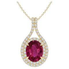 ANGARA GIA Certified Natural Pink Sapphire and Diamond Yellow Gold Pendant