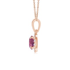 Angara Gia Certified Natural Pink Sapphire & Diamond Halo Pendant in Rose Gold