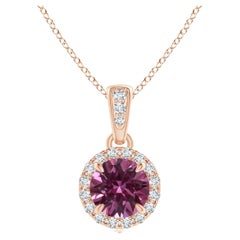 Angara Gia Certified Natural Pink Sapphire & Diamond Halo Pendant in Rose Gold