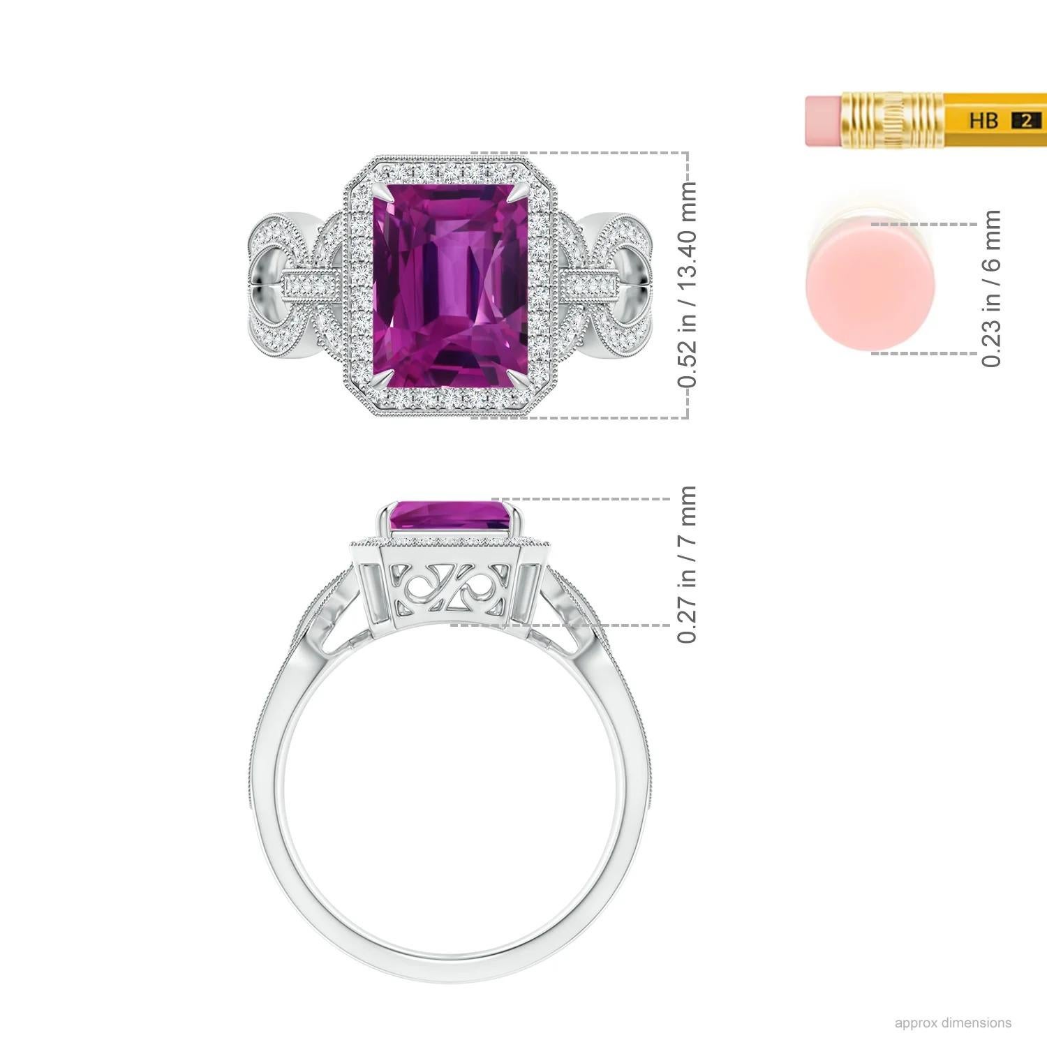 For Sale:  ANGARA GIA Certified Natural Pink Sapphire Ring in Platinum with Diamond Halo 5