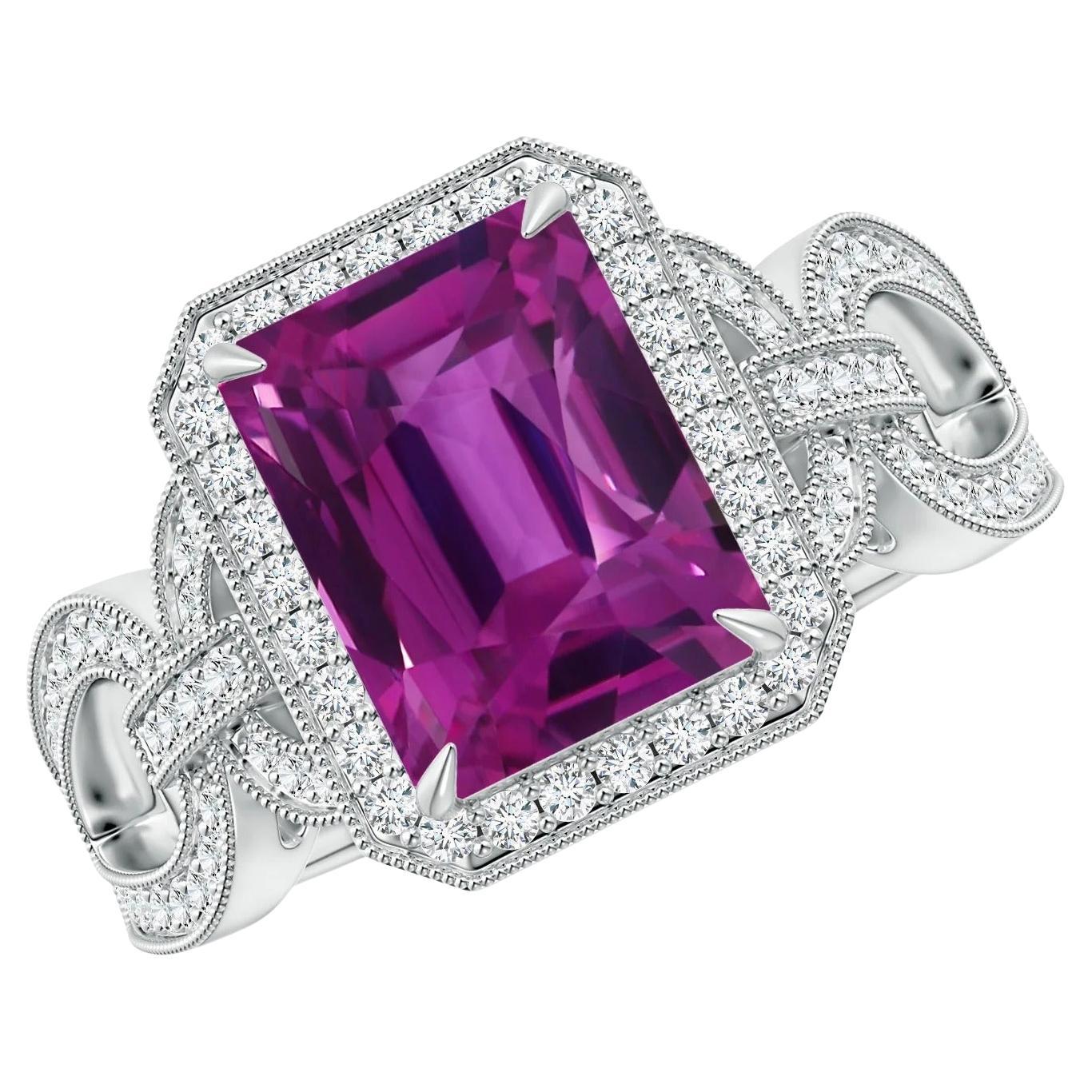 ANGARA GIA zertifizierter natürlicher rosa Saphir-Ring aus Platin mit Diamant-Halo