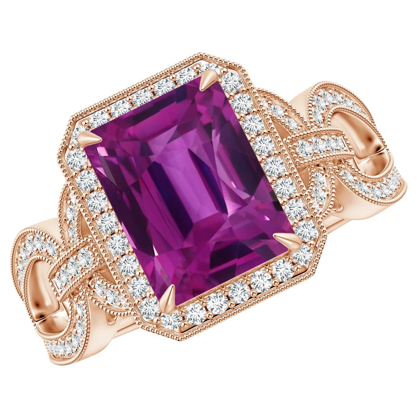 Angara Gia Certified Natural Pink Sapphire Ring in Rose Gold with Diamond Halo