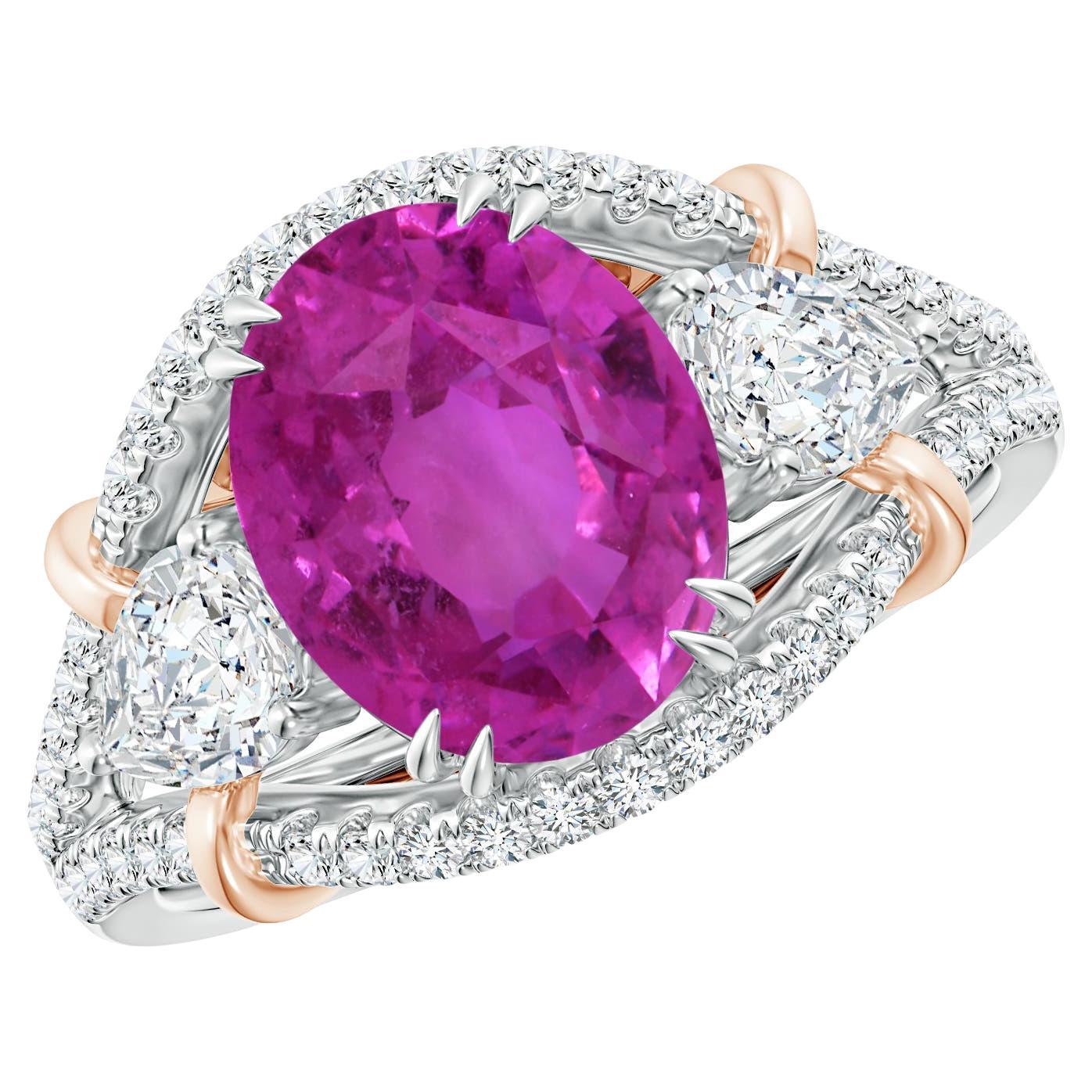 For Sale:  Angara Gia Certified Natural Pink Sapphire Ring in Rose Gold with Diamonds