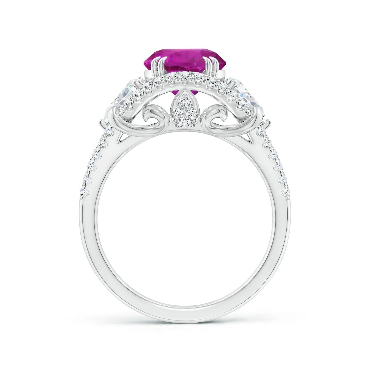 GIA Certified Natural Pink Sapphire Ring in White Gold with Diamonds 2