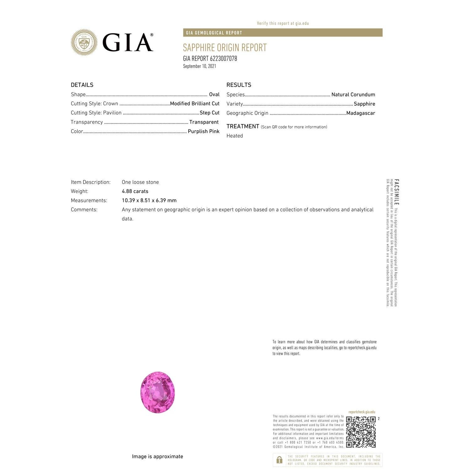 Im Angebot: GIA-zertifizierter Ring mit natürlichem rosa Saphir aus Weißgold mit Diamanten () 3
