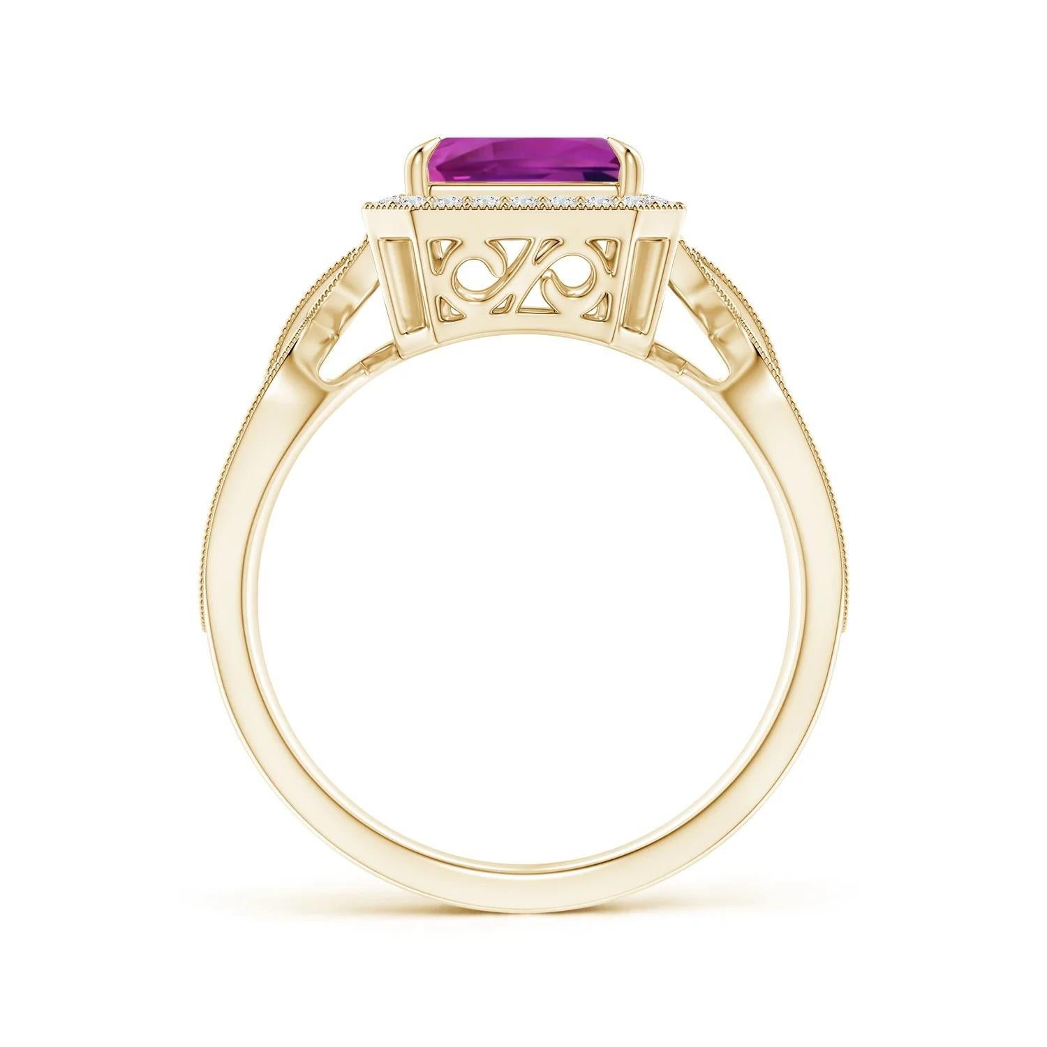 ANGARA GIA Certified Natural Pink Sapphire Ring in Yellow Gold with Diamond Halo 2