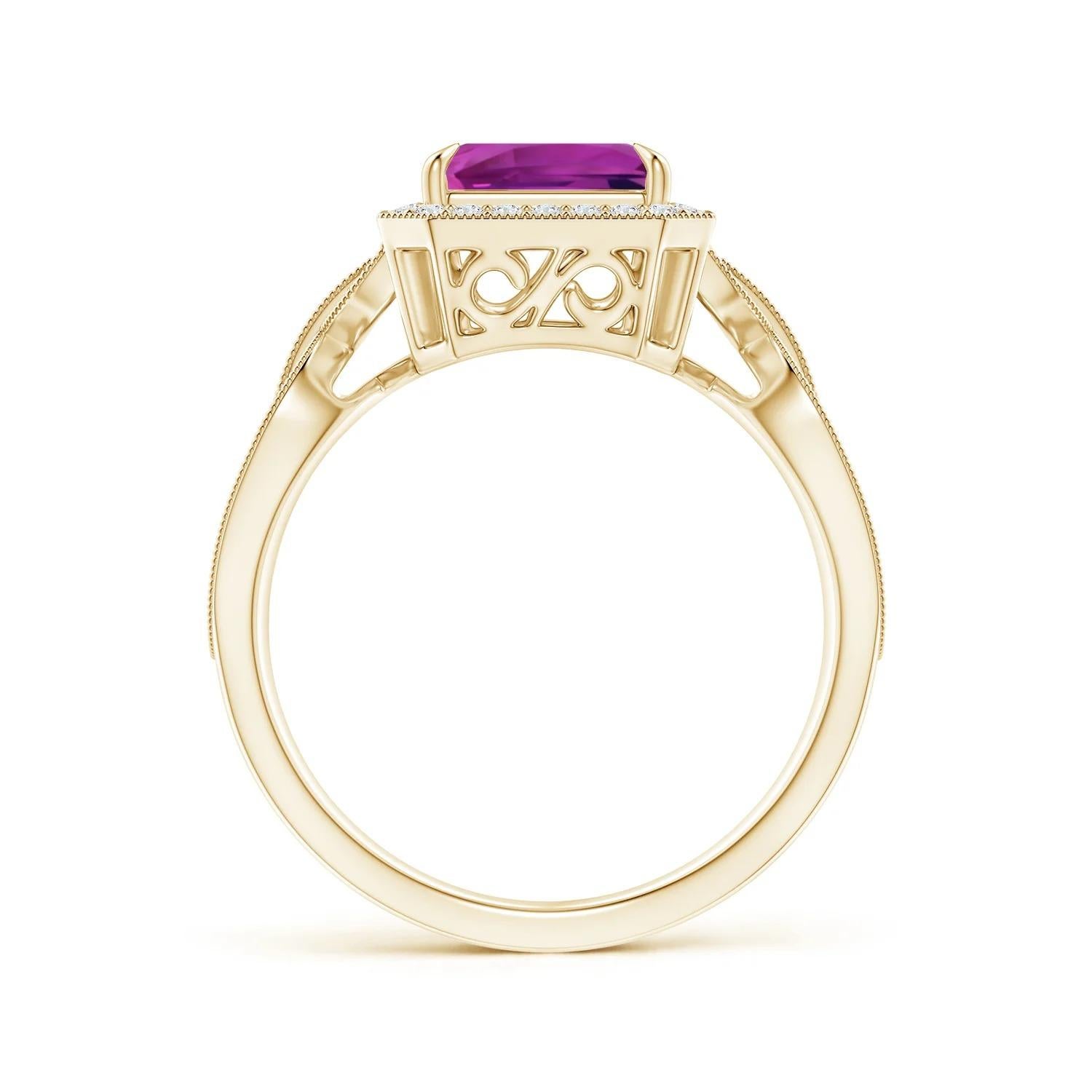 For Sale:  ANGARA GIA Certified Natural Pink Sapphire Ring in Yellow Gold with Diamond Halo 2