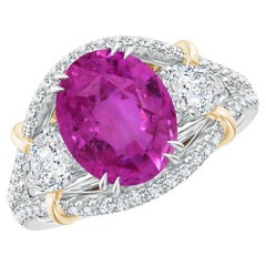 Angara GIA Certified Natural Pink Sapphire Ring in Yellow Gold with Diamonds