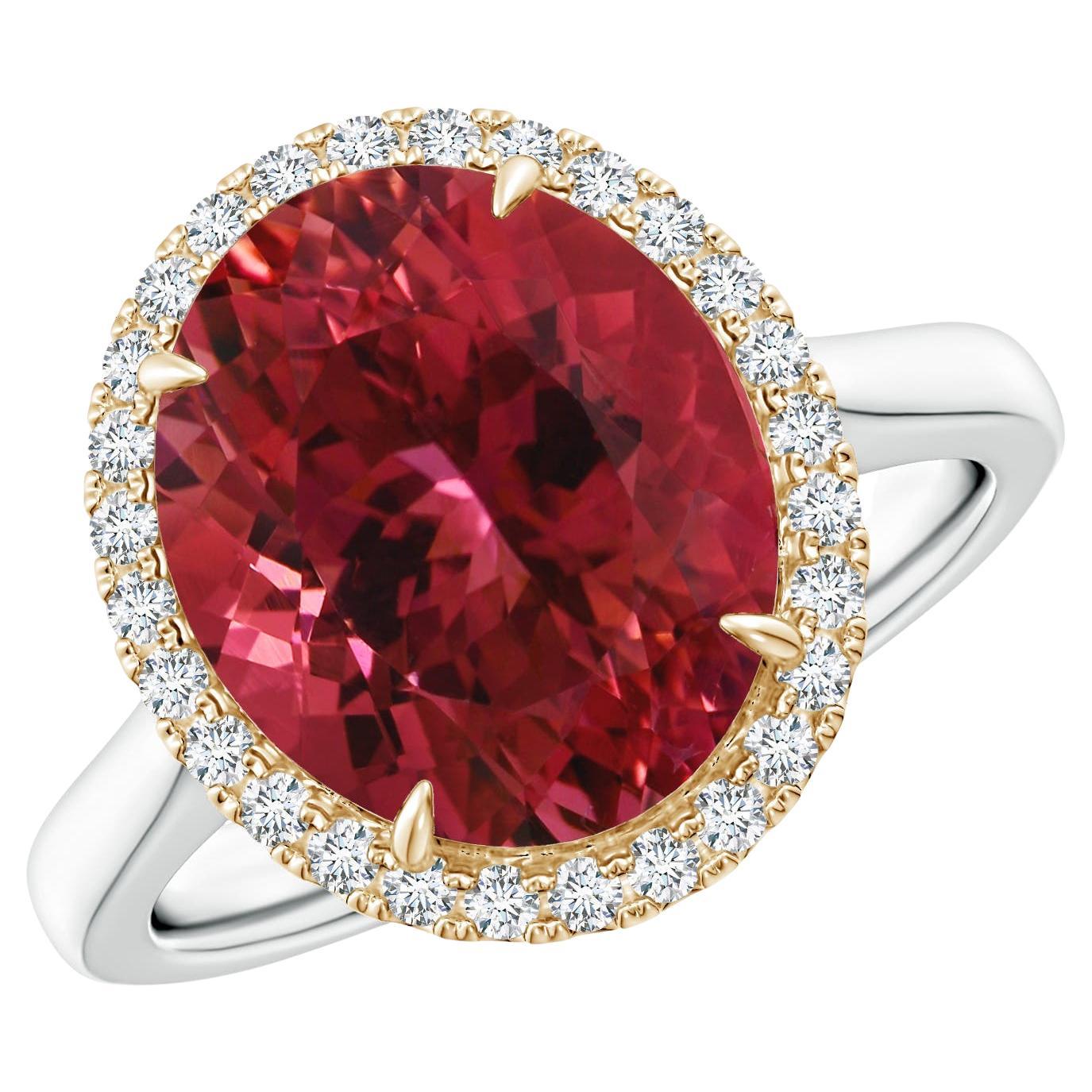 For Sale:  ANGARA GIA Certified Natural Pink Tourmaline Cathedral Ring in Yellow Gold