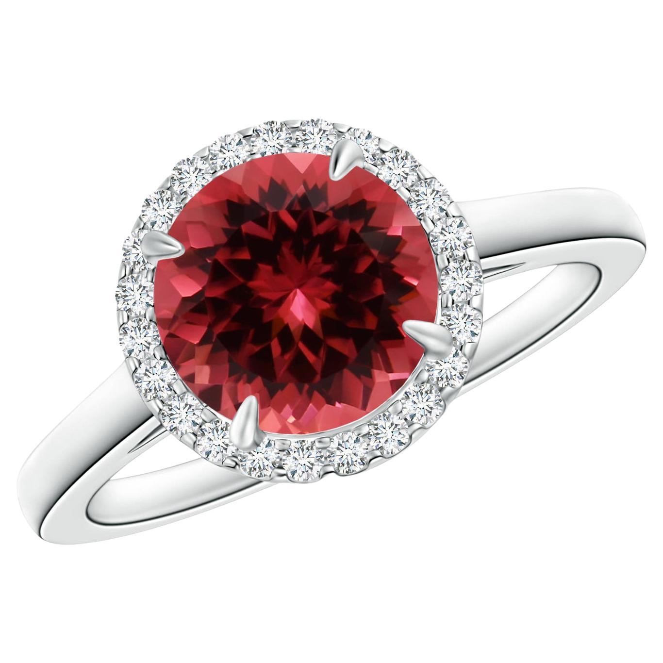 For Sale:  Angara GIA Certified Natural Pink Tourmaline & Diamond Halo Ring in White Gold