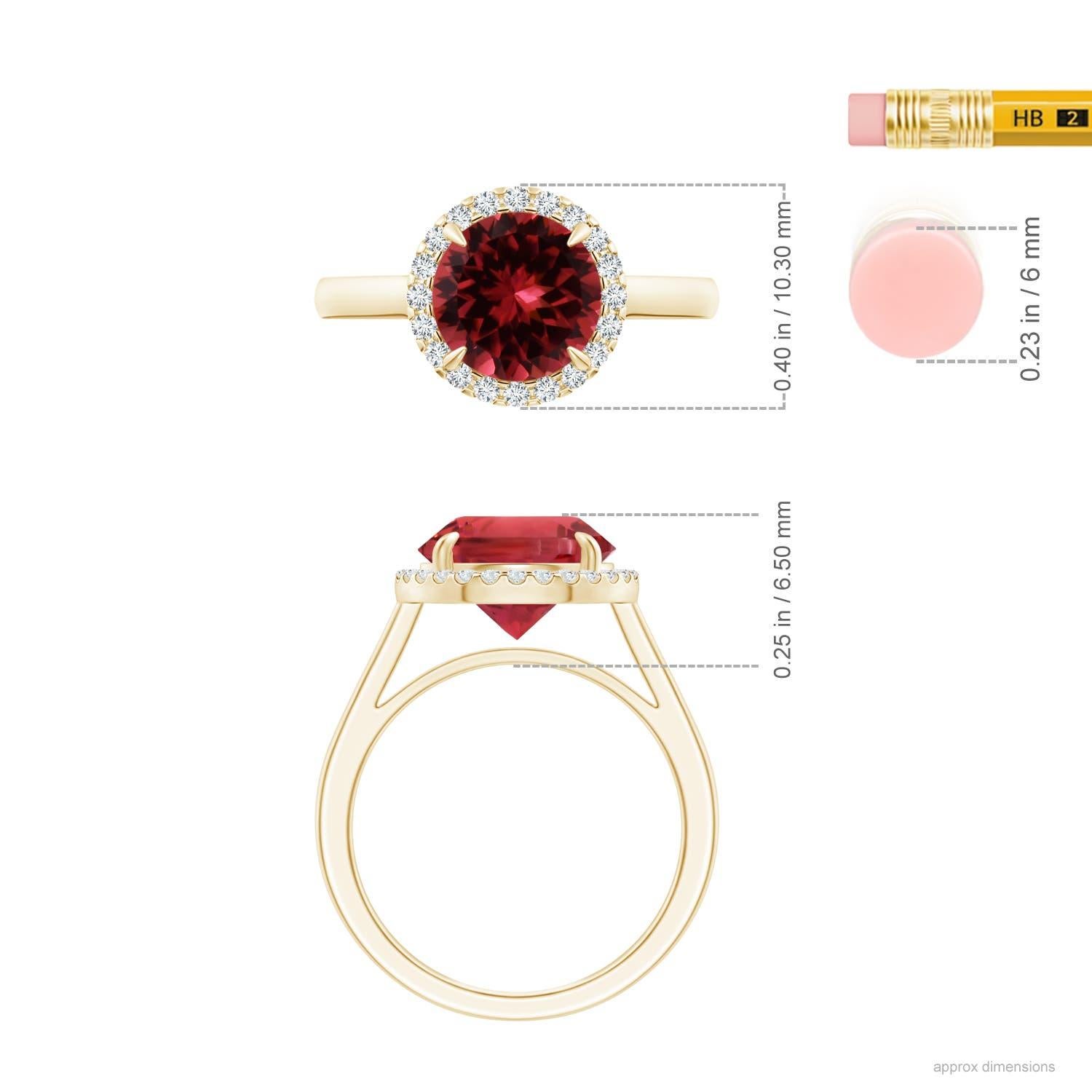 For Sale:  Angara GIA Certified Natural Pink Tourmaline & Diamond Halo Ring in Yellow Gold 4
