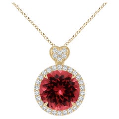 GIA Certified Natural Pink Tourmaline & Diamond Pendant in Yellow Gold