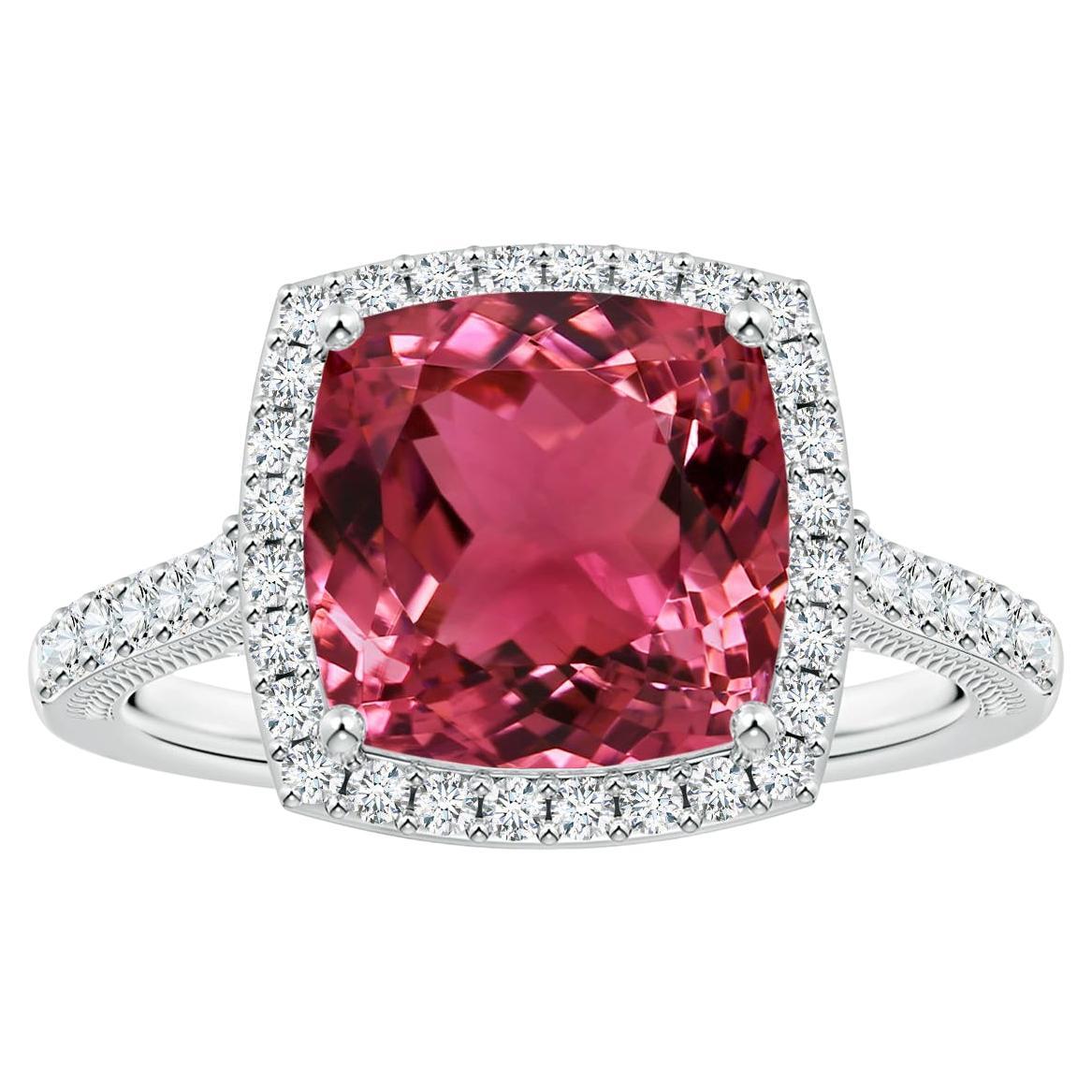 ANGARA GIA Certified Natural Pink Tourmaline Halo Ring in Platinum