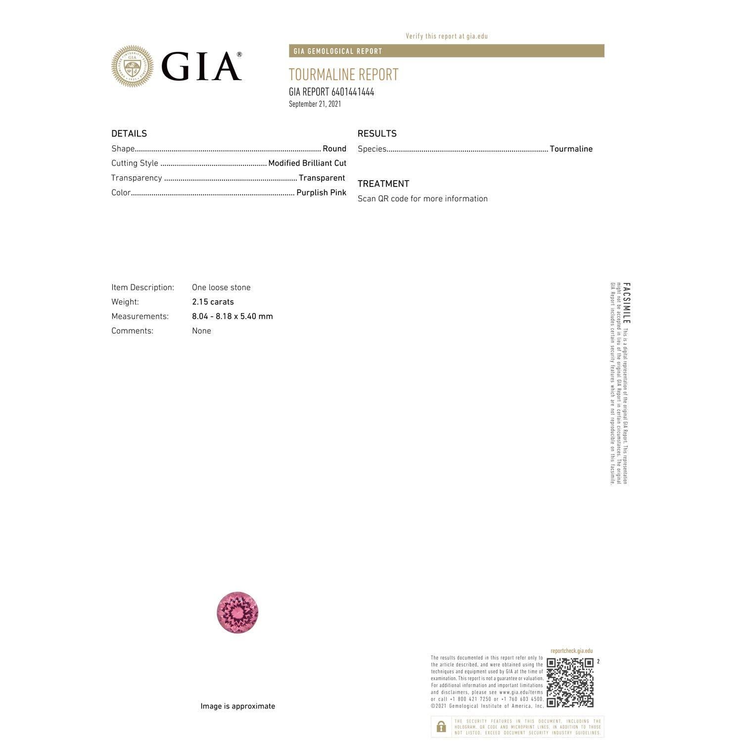 Modern Angara GIA Certified Natural Pink Tourmaline Platinum Pendant with Diamond For Sale