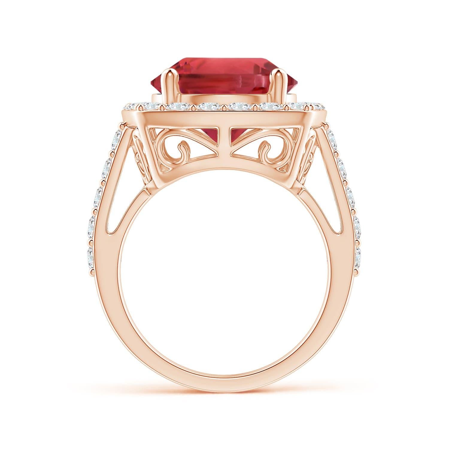 For Sale:  ANGARA GIA Certified 2.15ct Pink Tourmaline Diamond Halo Ring in 18K Rose Gold 2