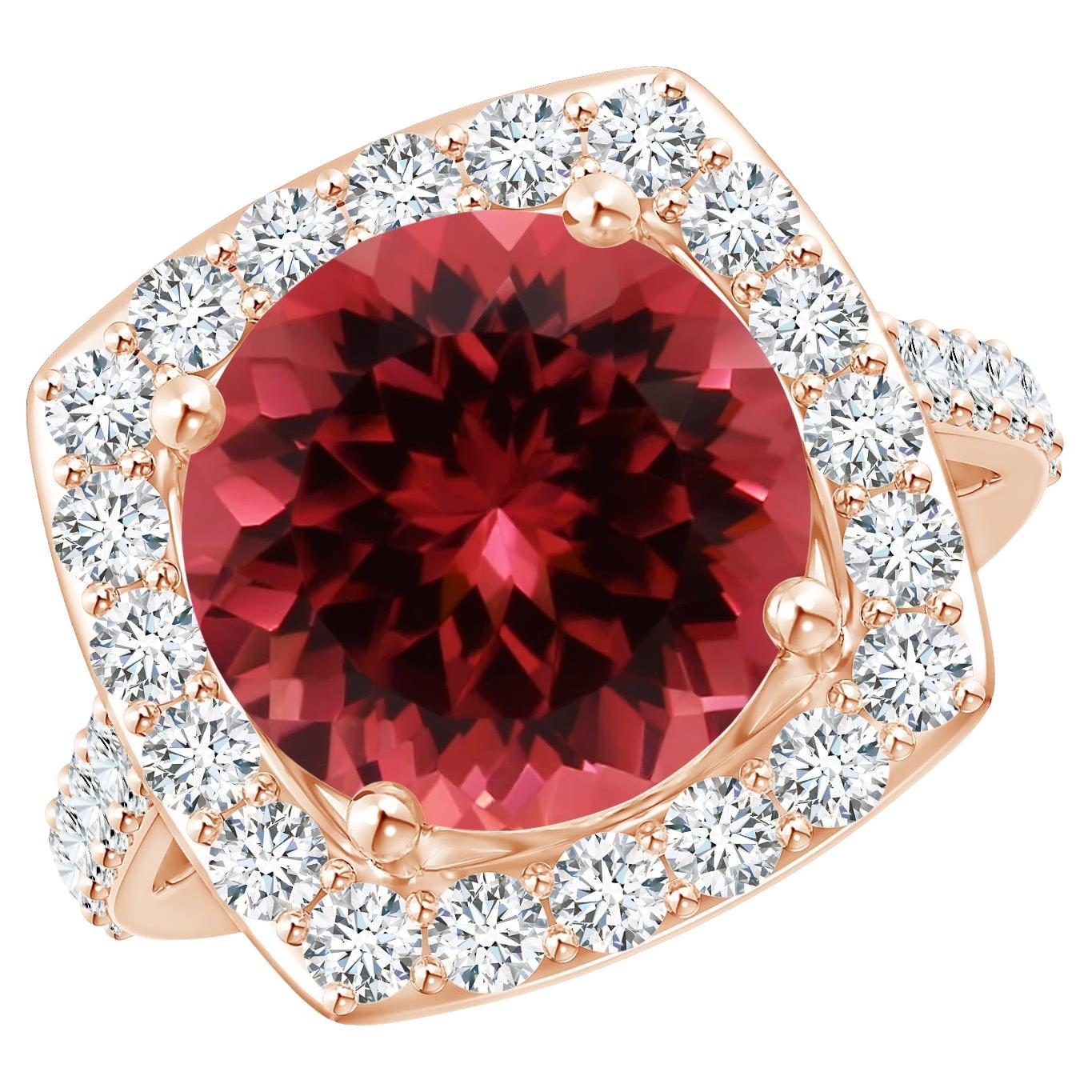 For Sale:  ANGARA GIA Certified 2.15ct Pink Tourmaline Diamond Halo Ring in 18K Rose Gold