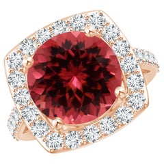 ANGARA Bague halo de diamants et tourmaline rose de 2,15 carats certifiée GIA en or rose 18 carats