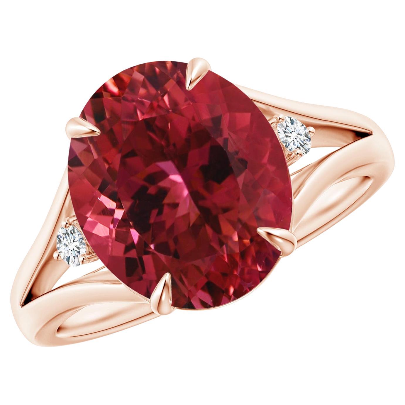 For Sale:  ANGARA GIA Certified Natural Pink Tourmaline Ring in Rose Gold with Diamond