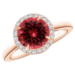 Angara GIA Certified Natural Pink Tourmaline Ring in Rose Gold with Diamond Halo