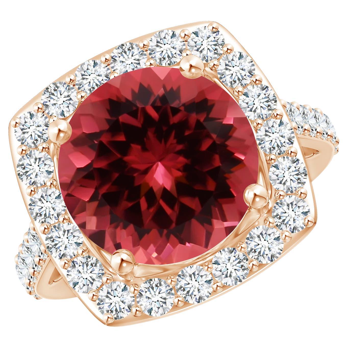 For Sale:  ANGARA GIA Certified Natural 2.15ct Pink Tourmaline Halo Ring in 14K Rose Gold