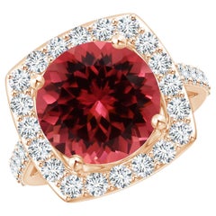 ANGARA Bague halo en or rose 14 carats avec tourmaline rose naturelle certifiée GIA de 2,15 carats