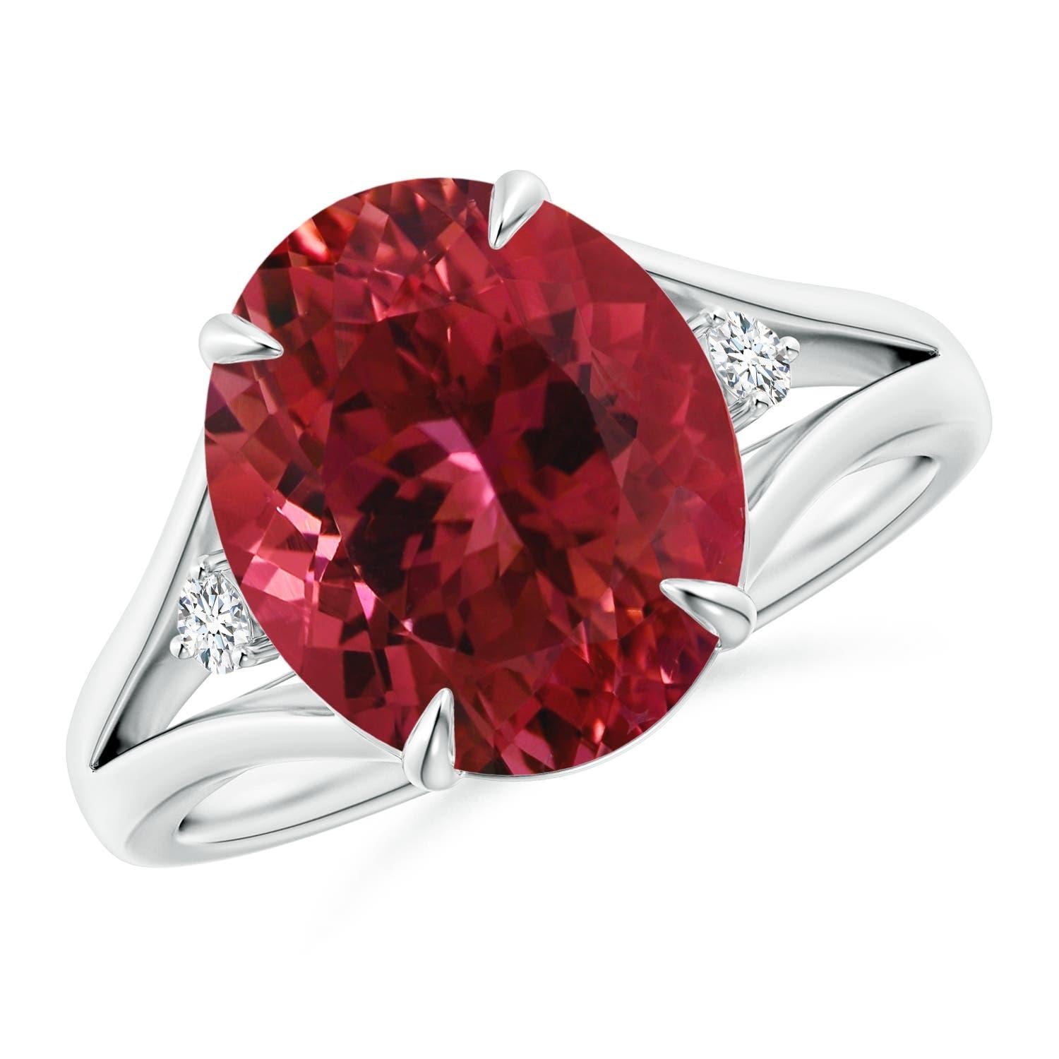 ANGARA GIA Certified Natural Pink Tourmaline Ring in White Gold with Diamond