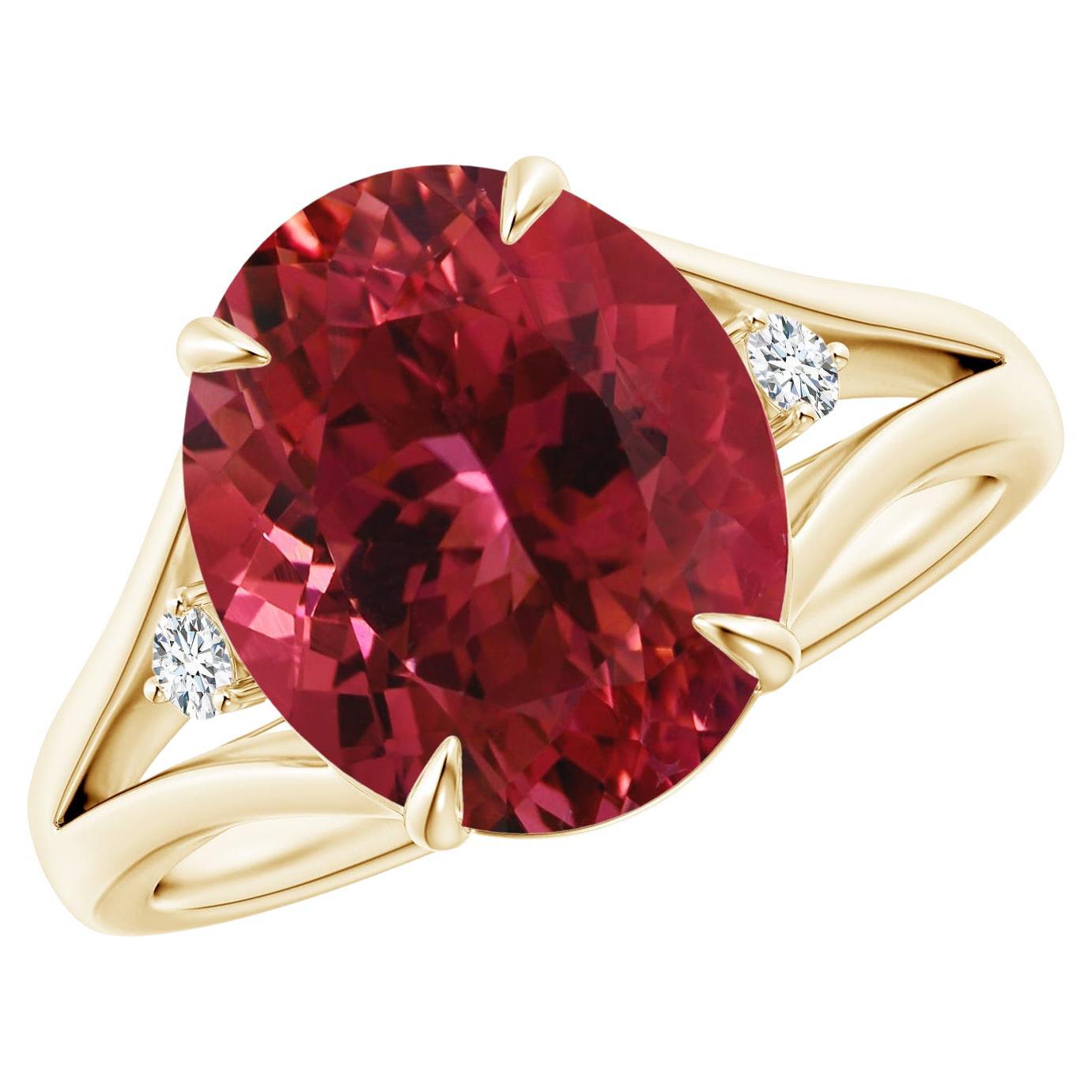For Sale:  ANGARA GIA Certified Natural Pink Tourmaline Ring in Yellow Gold with Diamond