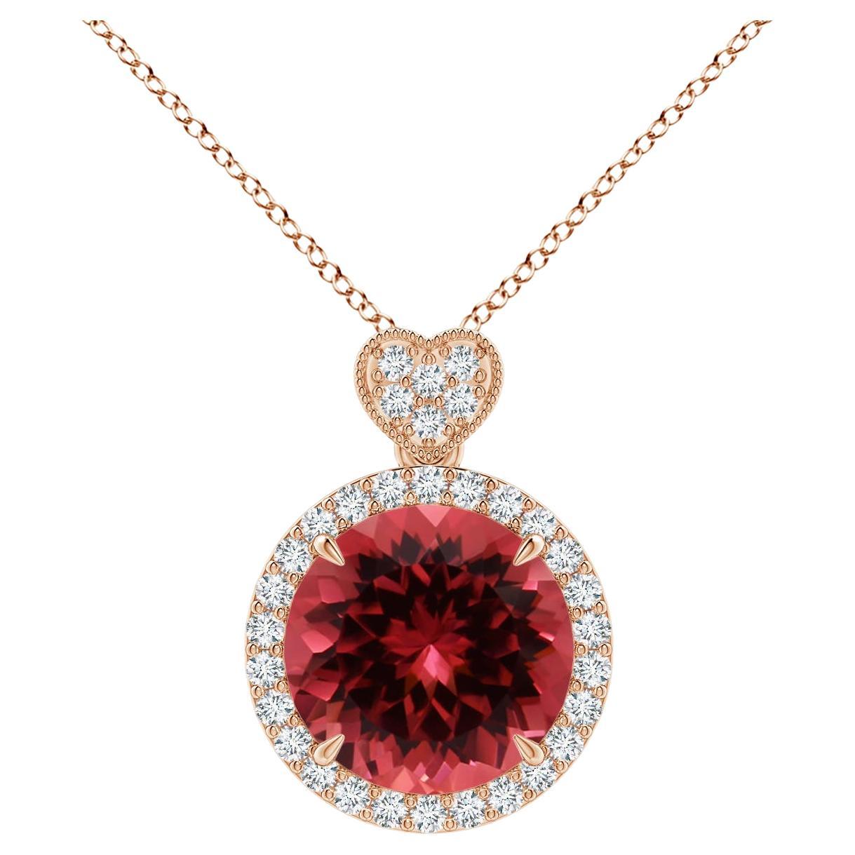 GIA Certified Natural Pink Tourmaline Rose Gold Pendant with Diamonds For Sale