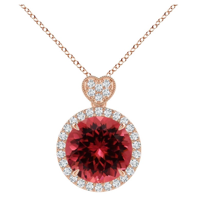 GIA Certified Natural Pink Tourmaline Rose Gold Pendant with Diamonds For Sale at 1stDibs