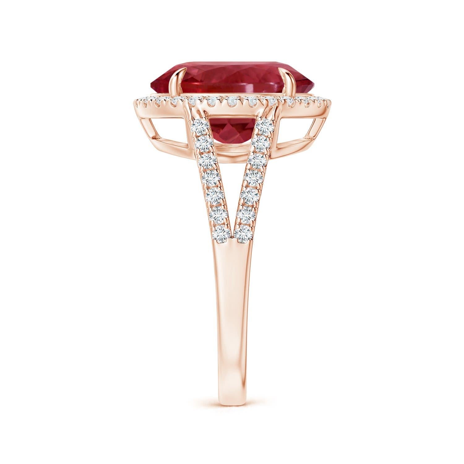 For Sale:  ANGARA GIA Certified Natural Pink Tourmaline Rose Gold Ring with Halo  4