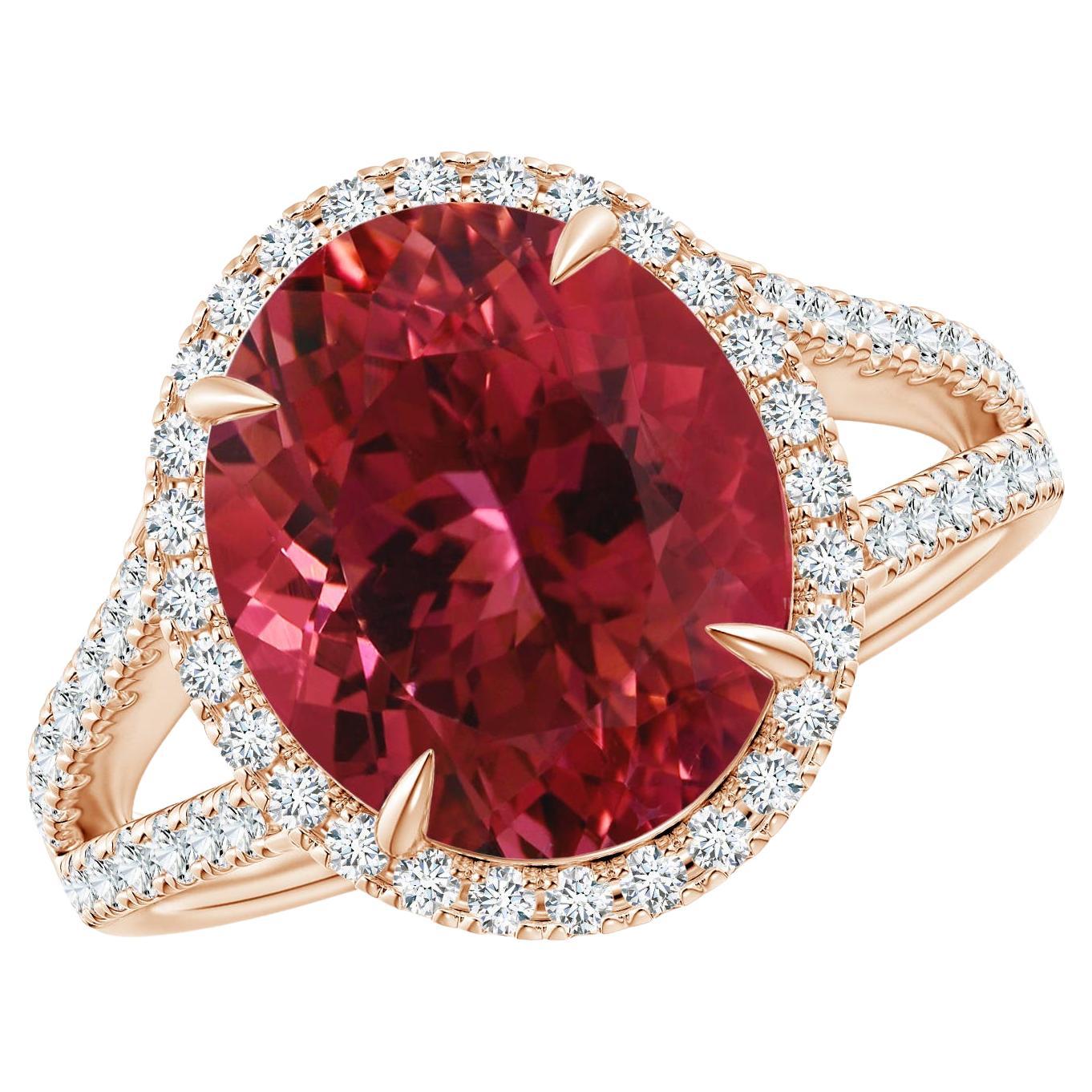 For Sale:  Angara Gia Certified Natural Pink Tourmaline Rose Gold Ring with Halo