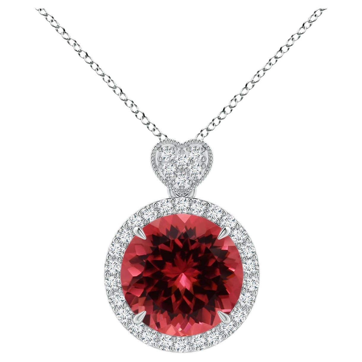 GIA Certified Natural Pink Tourmaline White Gold Pendant with Diamonds For Sale